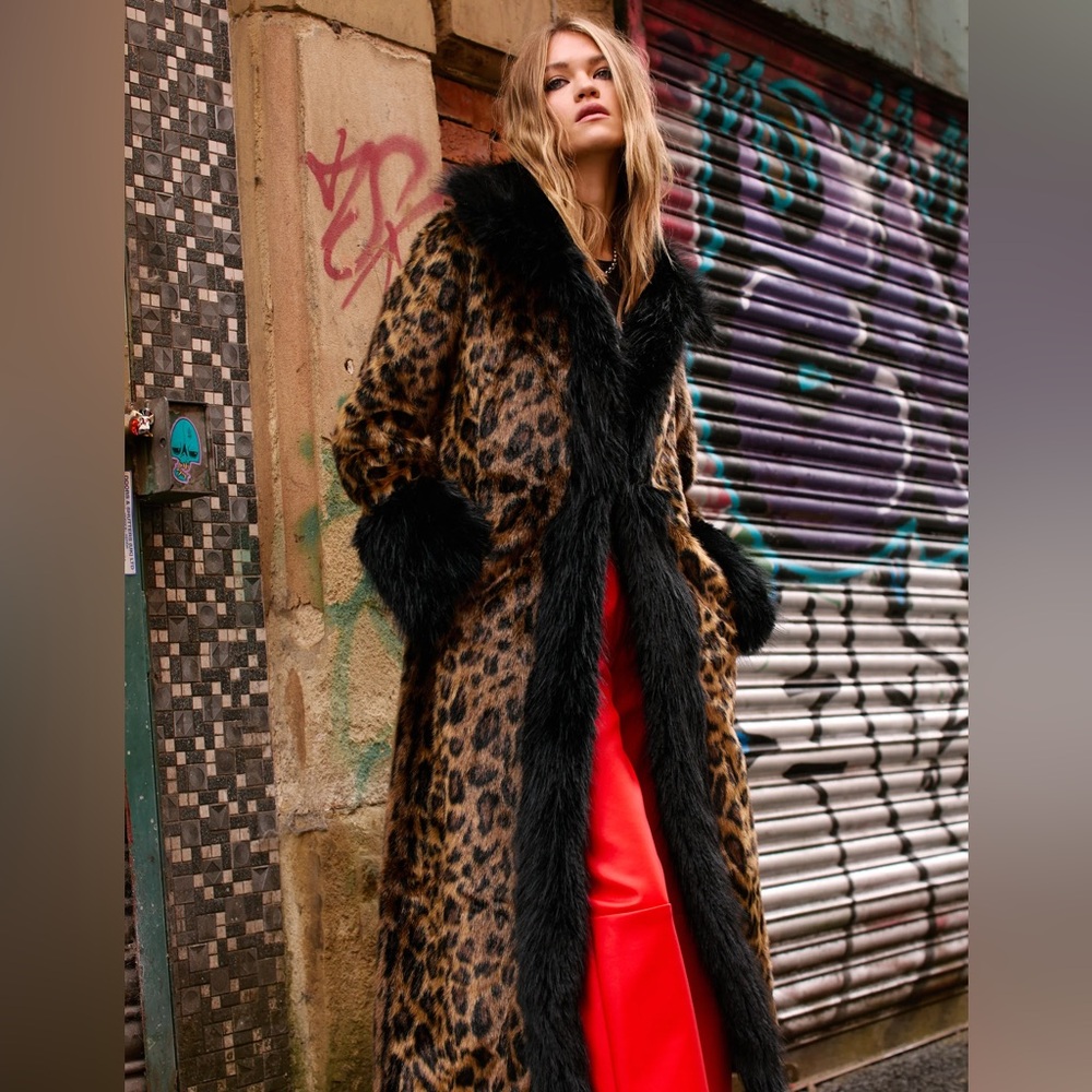 Nasty Gal Leopard Faux Fur Longline Coat
